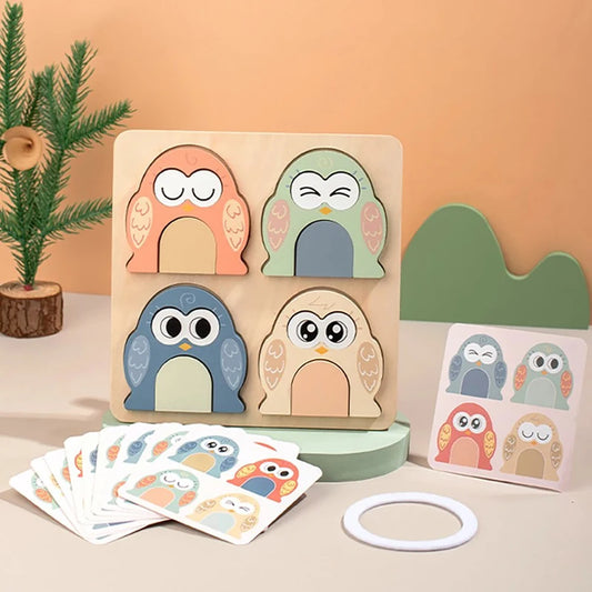 Owl Face Changing Puzzle - Wooden Color & Shape Matching Toy