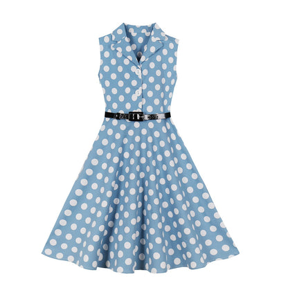 Girls Cotton Polka Dot Sleeveless Dress with Belt – Summer Casual Outfit