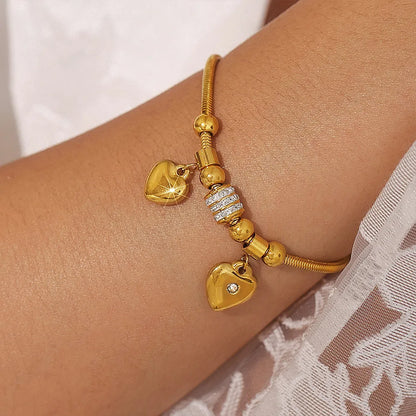 Gold Plated Heart Charm Bracelet for Women