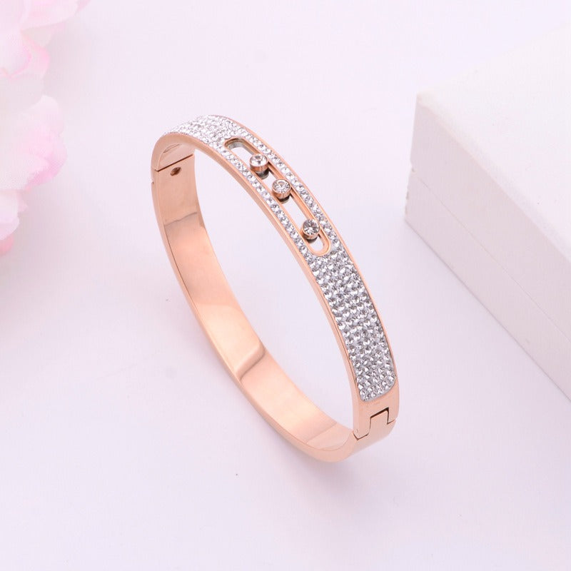 Rose Gold Titanium Steel Diamond Ring for Women