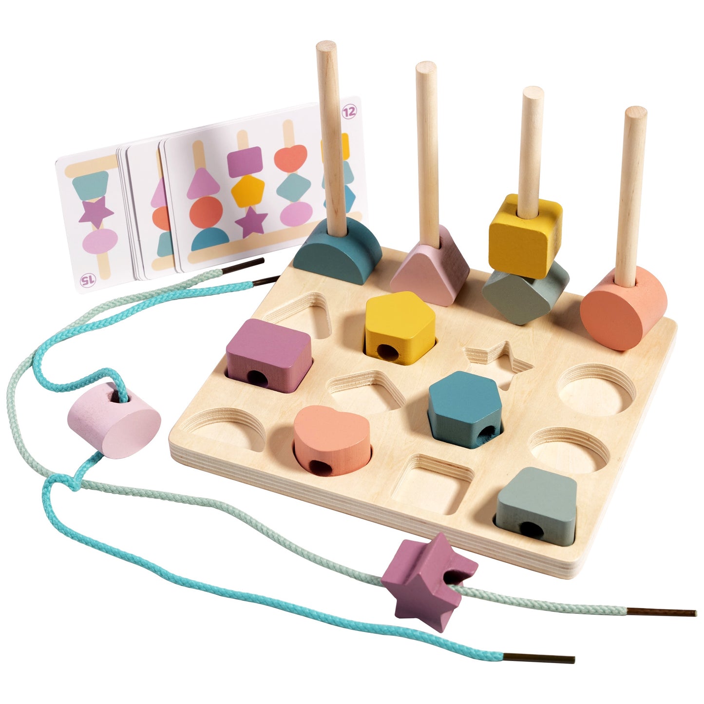 Wooden Geometric Shape Matching & Threading Toy
