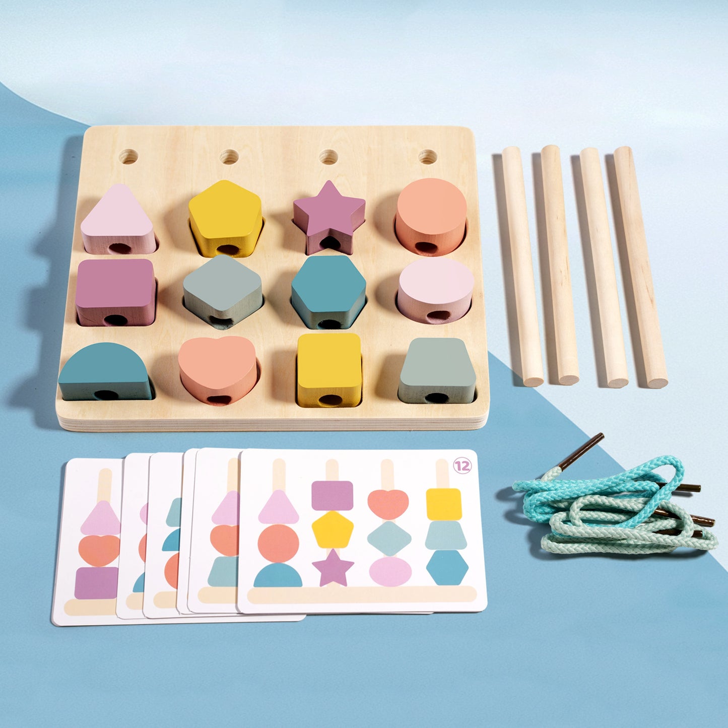 Wooden Geometric Shape Matching & Threading Toy
