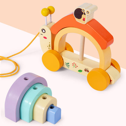 Wooden Rainbow Snail Pull-Along Toy