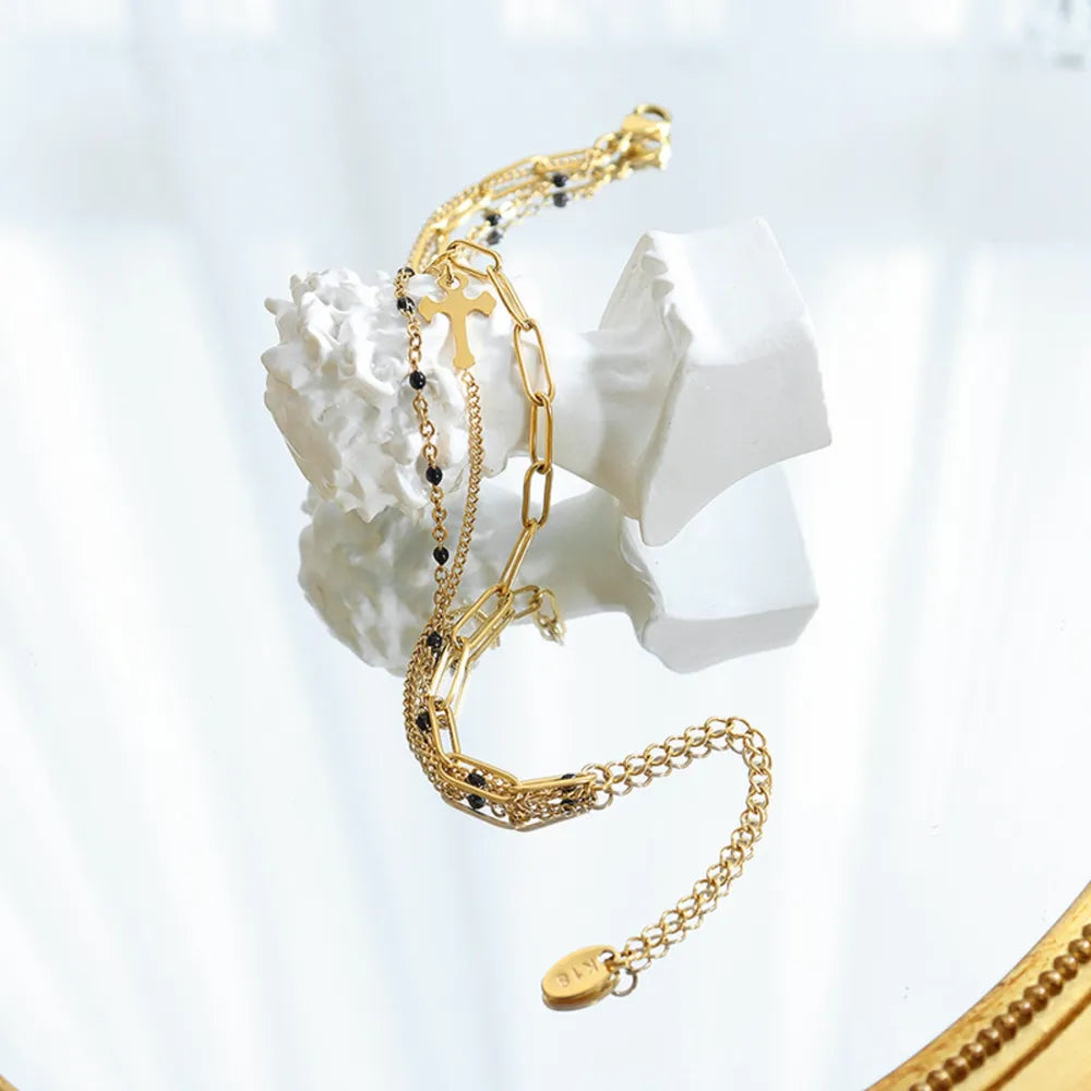 Three-Layered Titanium Steel Bracelet – Gold & Rose Gold