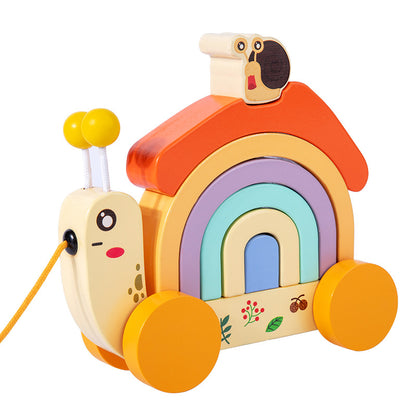 Wooden Rainbow Snail Pull-Along Toy