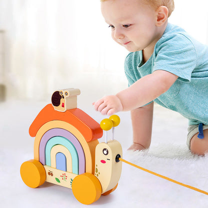 Wooden Rainbow Snail Pull-Along Toy