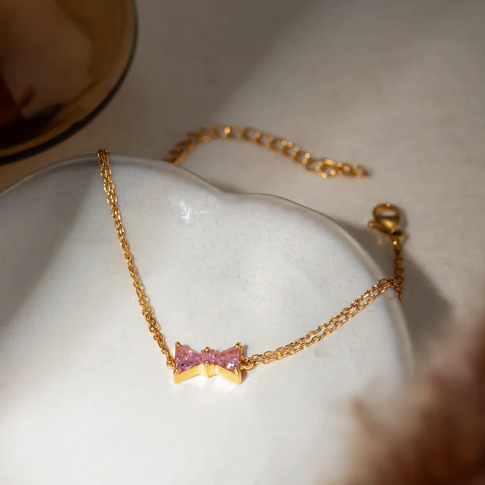 Gold Zircon Bow Bracelet for Women – Stainless Steel