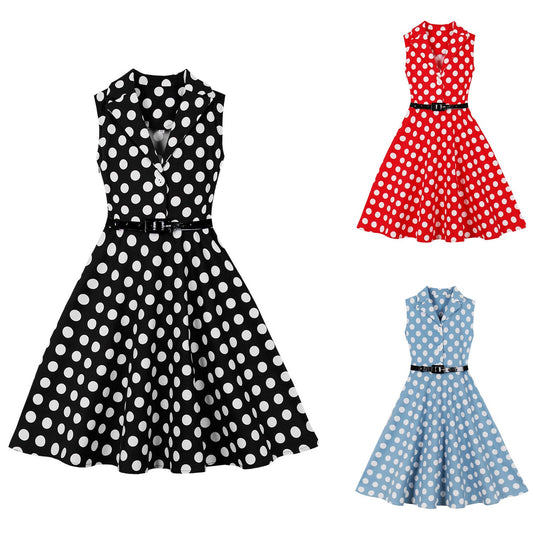 Girls Cotton Polka Dot Sleeveless Dress with Belt – Summer Casual Outfit