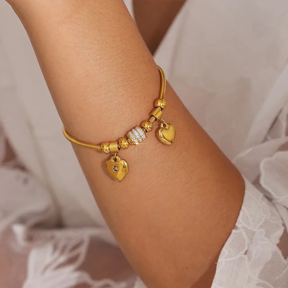 Gold Plated Heart Charm Bracelet for Women